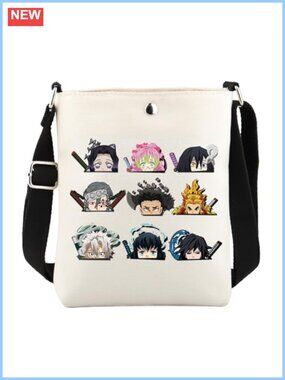 Canvas Crossbody Bag Anime Themed Adjustable Strap Everyday Travel
